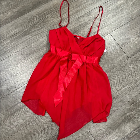 SALE 🍒🤍FREDERICKS of Hollywood red satin sheer babydoll lingerie ♥️ - Picture 3 of 9